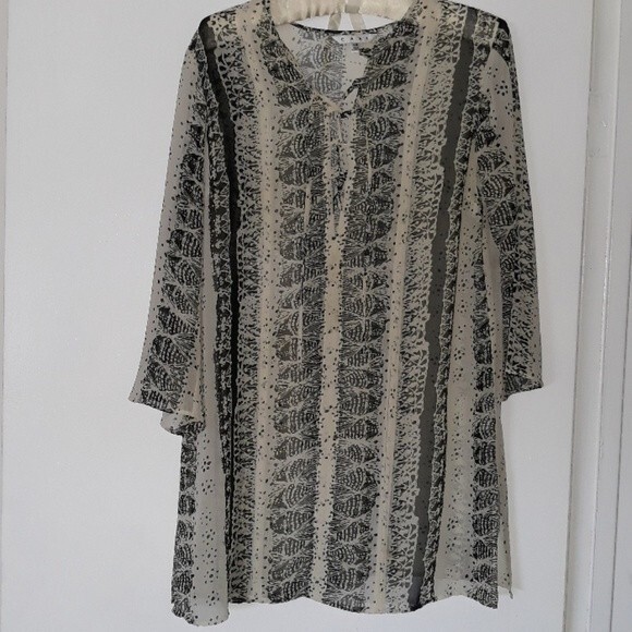 CABI Boho sheer tribal Snakeskin lagenlook Blouse Swim Coverup XS - Picture 4 of 8